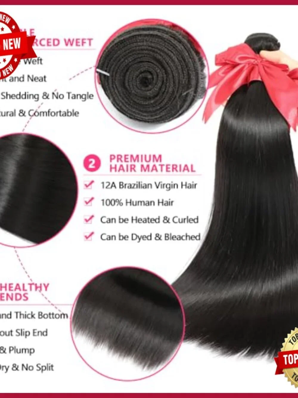 Brazilian Virgin Human Hair Extensions 12A Grade 100% Unprocessed Straight